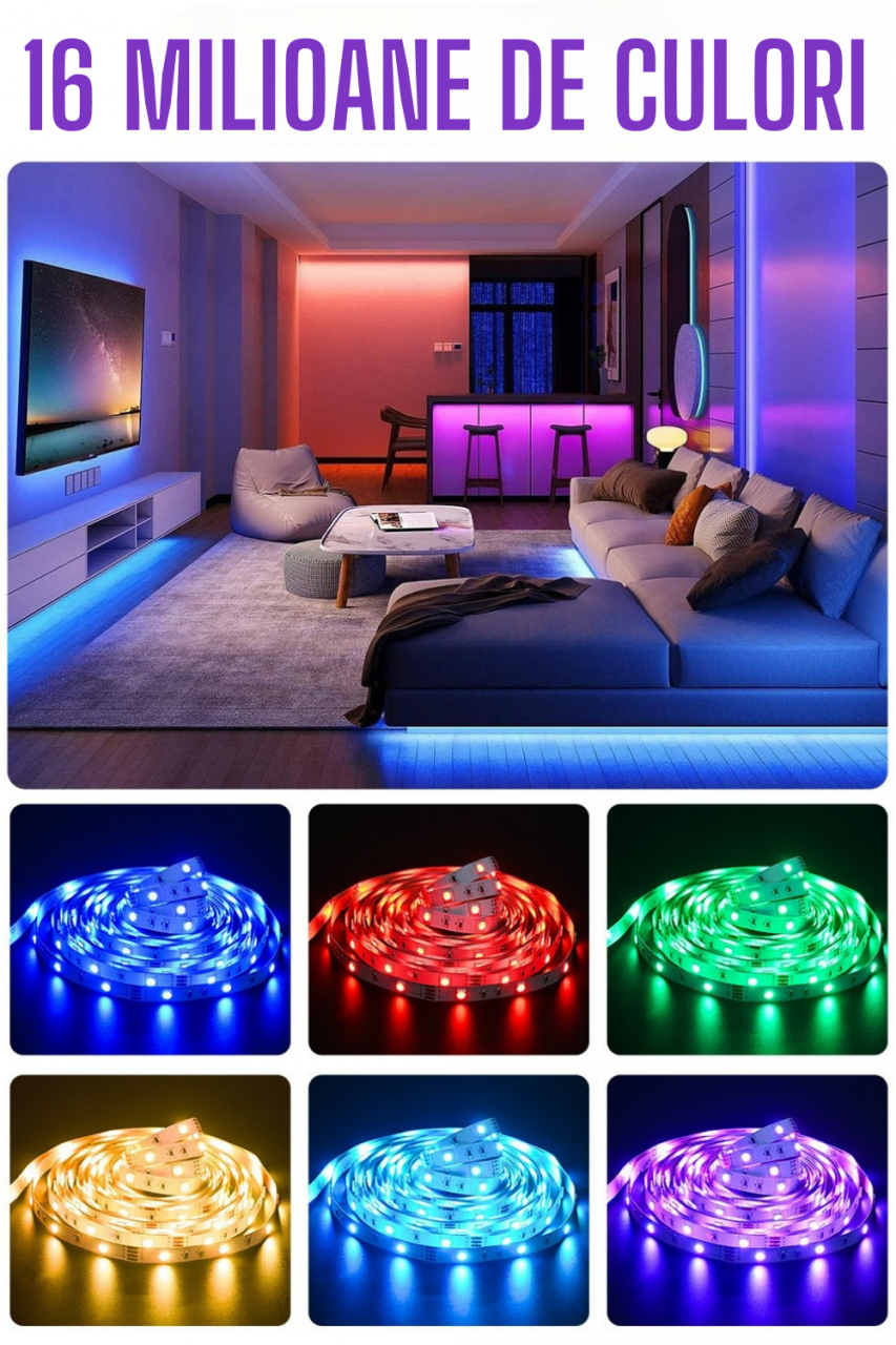 Banda led RGB AxaCube, lungime 5 metri, fixare adeziva, bluetooth, control prin telecomanda si aplicatie, pentru interior, IP20, mod muzica, timer, luminozitate reglabila [7]