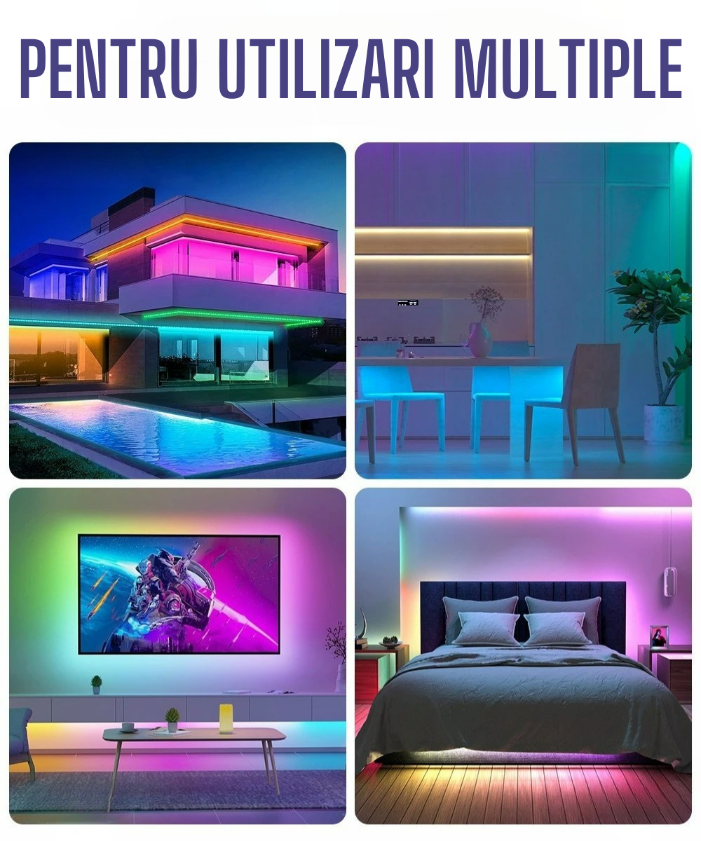 Banda led RGB AxaCube, lungime 5 metri, fixare adeziva, bluetooth, control prin telecomanda si aplicatie, pentru interior, IP20, mod muzica, timer, luminozitate reglabila [2]