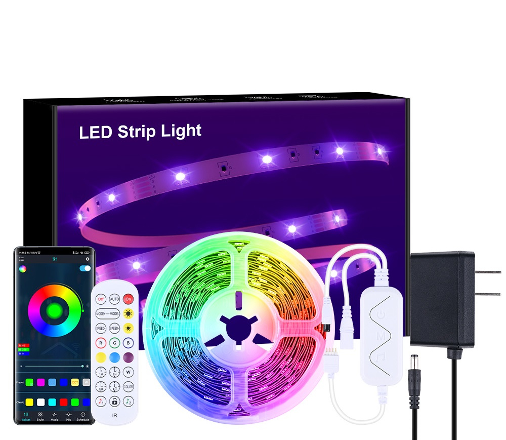 Banda led RGB AxaCube, lungime 5 metri, fixare adeziva, bluetooth, control prin telecomanda si aplicatie, pentru interior, IP20, mod muzica, timer, luminozitate reglabila [1]