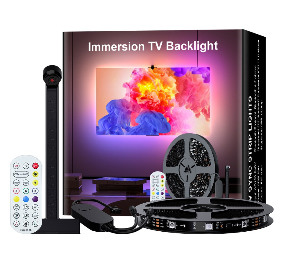 Banda led RGBIC inteligenta pentru TV AxaCube, TV Backlight, compatibil 32-50 inch, camera cu senzor de culoare, bluetooth, control prin aplicatie si telecomanda [1]