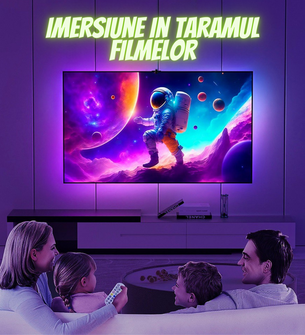Banda led RGBIC inteligenta pentru TV AxaCube, TV Backlight, compatibil 32-50 inch, camera cu senzor de culoare, bluetooth, control prin aplicatie si telecomanda [3]