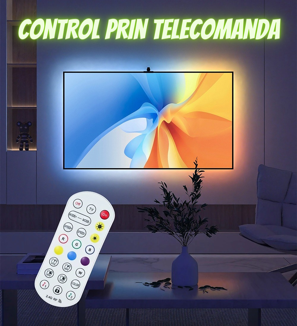 Banda led RGBIC inteligenta pentru TV AxaCube, TV Backlight, compatibil 32-50 inch, camera cu senzor de culoare, bluetooth, control prin aplicatie si telecomanda [6]