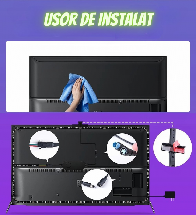 Banda led RGBIC inteligenta pentru TV AxaCube, TV Backlight, compatibil 55-65 inch, camera cu senzor de culoare, bluetooth, control prin aplicatie si telecomanda [9]