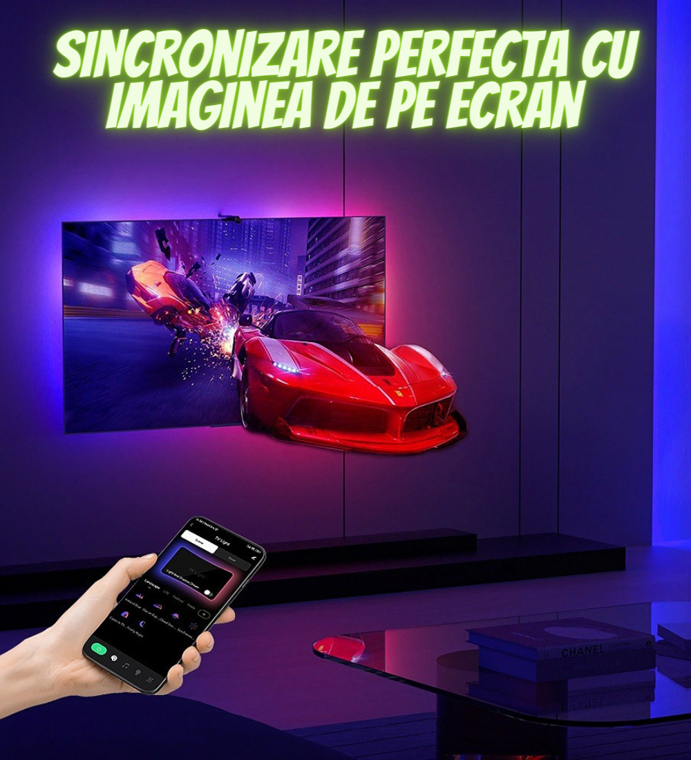 Banda led RGBIC inteligenta pentru TV AxaCube, TV Backlight, compatibil 70-85 inch, camera cu senzor de culoare, bluetooth, control prin aplicatie si telecomanda [7]