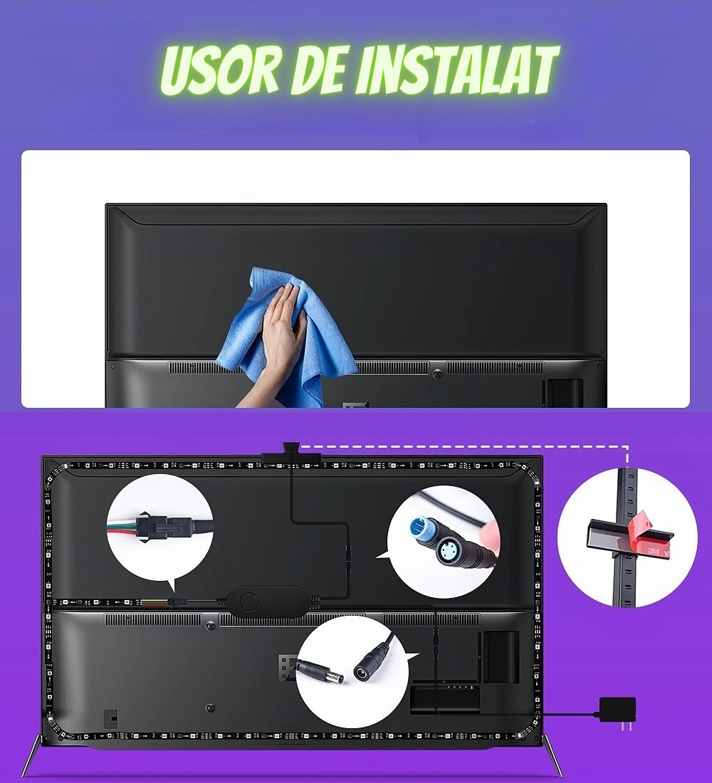 Banda led RGBIC inteligenta pentru TV AxaCube, TV Backlight, compatibil 70-85 inch, camera cu senzor de culoare, bluetooth, control prin aplicatie si telecomanda [9]