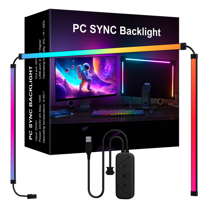 Banda led smart AxaCube® pentru monitor calculator de 27 inch, RGB, sincronizare lumini, backlight, control prin aplicatie dedicata si telecomanda pe fir, conexiune USB, compatibil Windows si Mac OS [1]