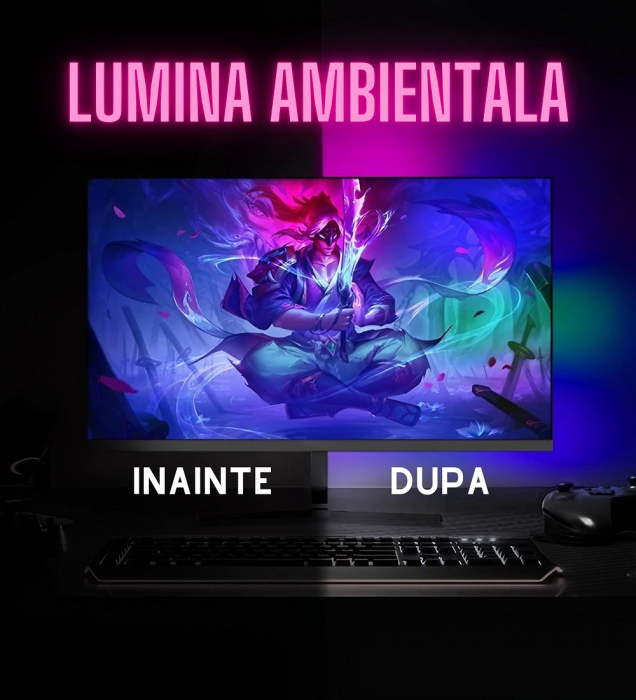 Banda led smart AxaCube® pentru monitor calculator de 27 inch, RGB, sincronizare lumini, backlight, control prin aplicatie dedicata si telecomanda pe fir, conexiune USB, compatibil Windows si Mac OS [6]