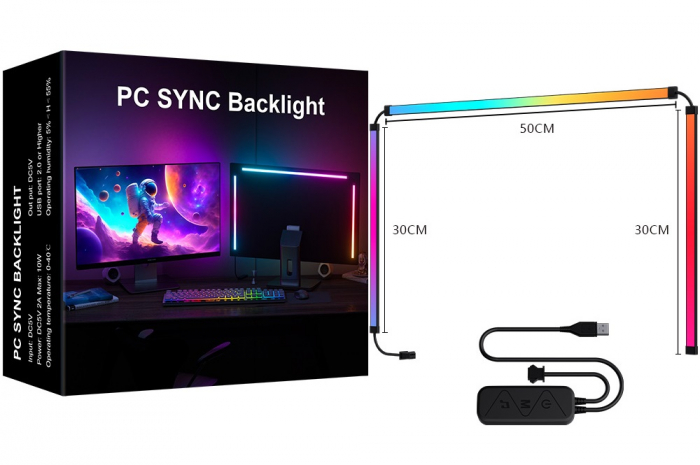 Banda led smart AxaCube® pentru monitor calculator de 27 inch, RGB, sincronizare lumini, backlight, control prin aplicatie dedicata si telecomanda pe fir, conexiune USB, compatibil Windows si Mac OS [11]