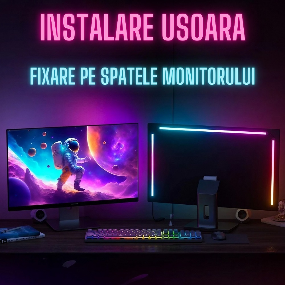 Banda led smart AxaCube® pentru monitor calculator de 34 inch, RGB, sincronizare lumini, backlight, control prin aplicatie dedicata si telecomanda pe fir, conexiune USB, compatibil Windows si Mac OS [8]