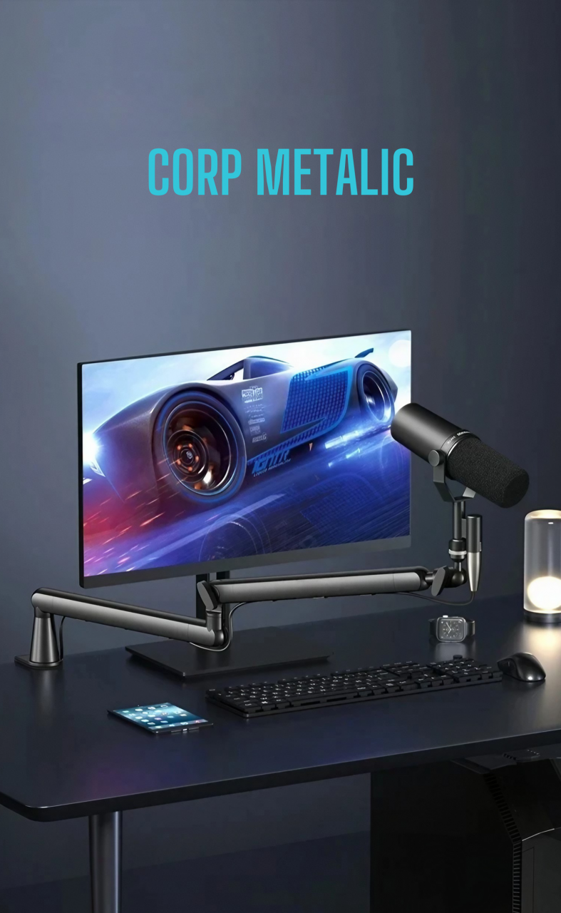 Brat pentru microfon AxaCube®, suport reglabil, rotatie 360°, corp aluminiu, tija de inaltare, cable management, greutate maxim suportata 2kg [4]