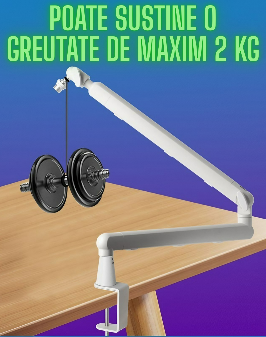 Brat pentru microfon AxaCube®, suport reglabil, rotatie 360°, corp aluminiu, tija de inaltare, cable management, greutate maxim suportata 2kg, alb [8]