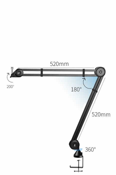 Brat pentru microfon AxaCube®, suport reglabil, rotatie 360°, greutate suportata 1.5 kg, negru [9]