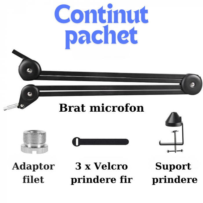 Brat pentru microfon AxaCube®, suport reglabil, rotatie 360°, greutate suportata 1.5 kg, negru [11]
