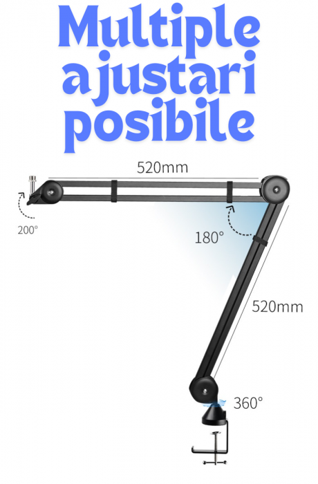 Brat pentru microfon AxaCube®, suport reglabil, rotatie 360°, greutate suportata 1.5 kg, negru [3]