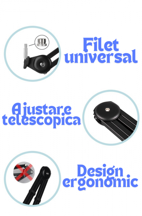 Brat pentru microfon AxaCube®, suport reglabil, rotatie 360°, greutate suportata 1.5 kg, negru [2]