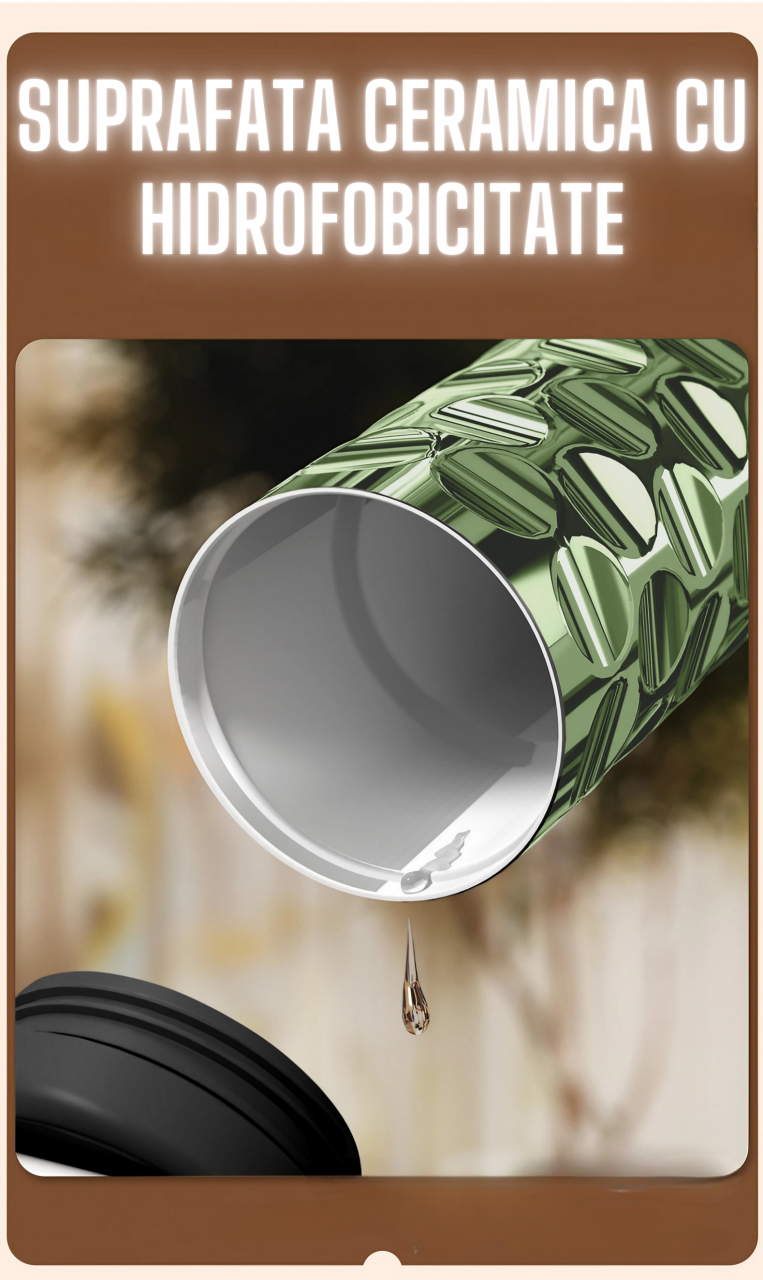 Cana termos AxaCube®, pentru cafea, capuccino, 410 ml, interior otel inoxidabil 316 captusit cu strat ceramic, izolare termica multistrat cu vacuum, ecran afisare temperatura, verde [10]