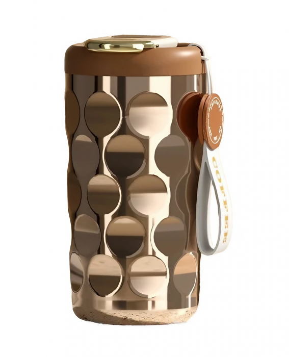 Cana termos AxaCube®, pentru cafea, capuccino, 410 ml, interior otel inoxidabil 316 captusit cu strat ceramic, izolare termica multistrat cu vacuum, ecran afisare temperatura, aur roz [1]
