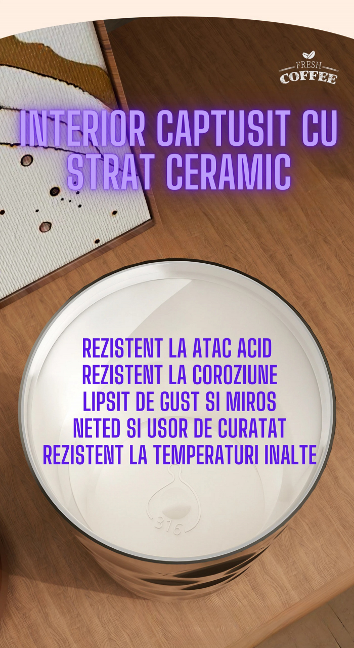 Cana termos AxaCube®, pentru cafea, capuccino, 410 ml, interior otel inoxidabil 316 captusit cu strat ceramic, izolare termica multistrat cu vacuum, ecran afisare temperatura, aur roz [10]