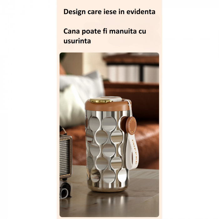 Cana termos AxaCube®, pentru cafea, capuccino, 410 ml, interior otel inoxidabil 316 captusit cu strat ceramic, izolare termica multistrat cu vacuum, ecran afisare temperatura, argintiu [10]