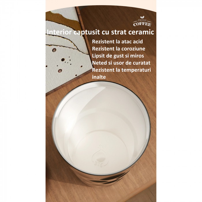 Cana termos AxaCube®, pentru cafea, capuccino, 410 ml, interior otel inoxidabil 316 captusit cu strat ceramic, izolare termica multistrat cu vacuum, ecran afisare temperatura, argintiu [4]