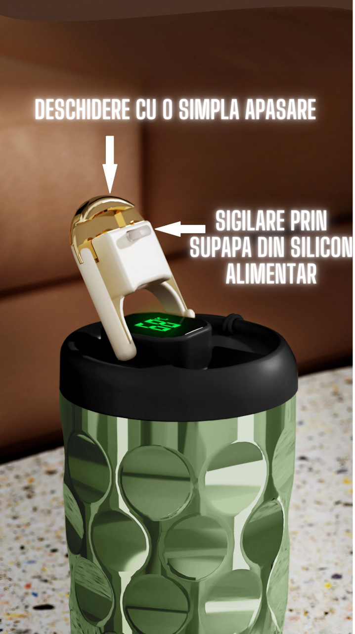 Cana termos AxaCube®, pentru cafea, capuccino, 410 ml, interior otel inoxidabil 316 captusit cu strat ceramic, izolare termica multistrat cu vacuum, ecran afisare temperatura, verde [4]