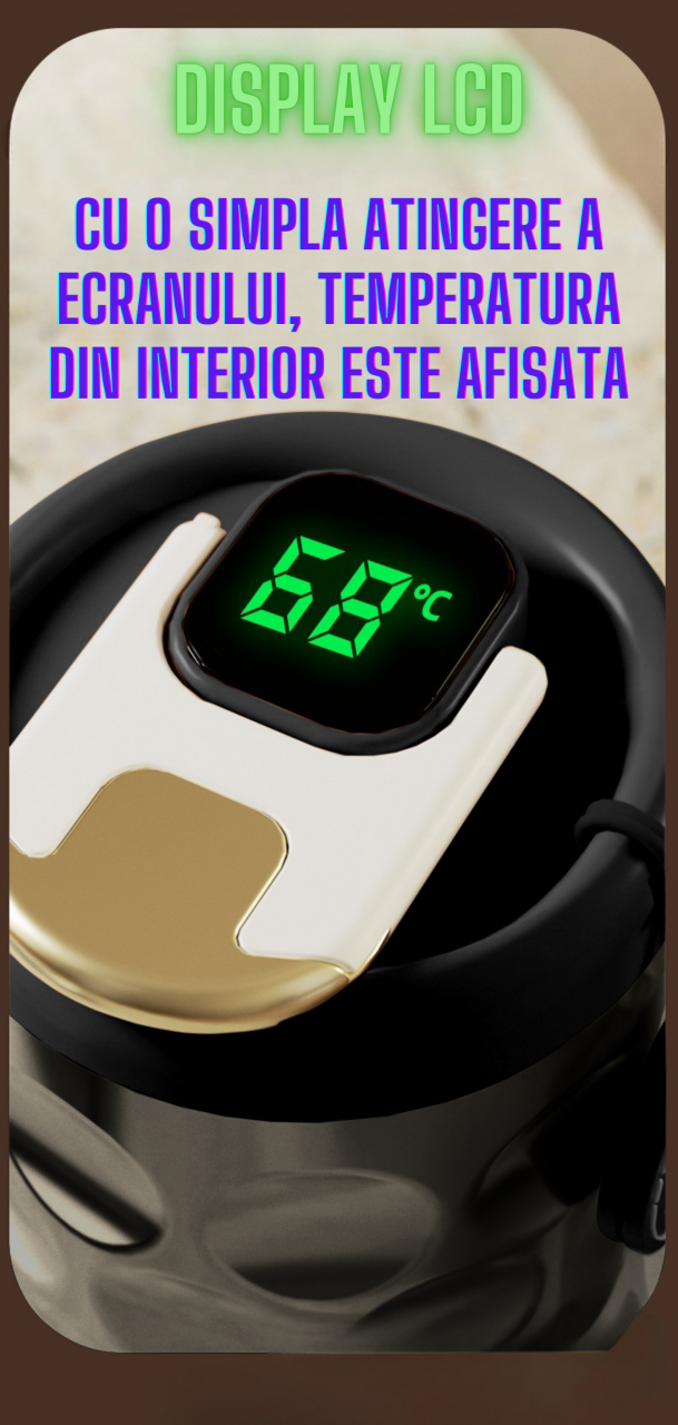 Cana termos AxaCube®, pentru cafea, capuccino, 410 ml, interior otel inoxidabil 316 captusit cu strat ceramic, izolare termica multistrat cu vacuum, ecran afisare temperatura, gri inchis [4]