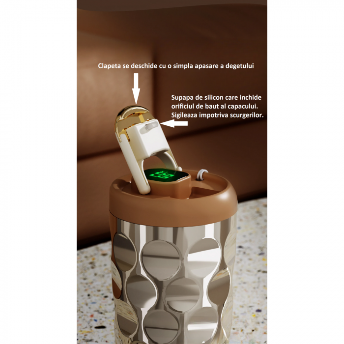 Cana termos AxaCube®, pentru cafea, capuccino, 410 ml, interior otel inoxidabil 316 captusit cu strat ceramic, izolare termica multistrat cu vacuum, ecran afisare temperatura, argintiu [6]