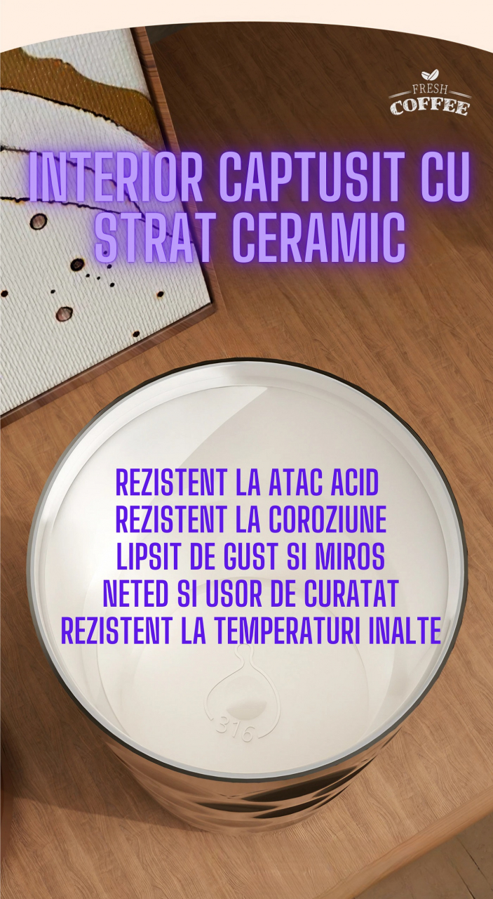Cana termos AxaCube®, pentru cafea, capuccino, 410 ml, interior otel inoxidabil 316 captusit cu strat ceramic, izolare termica multistrat cu vacuum, ecran afisare temperatura, gri inchis [10]