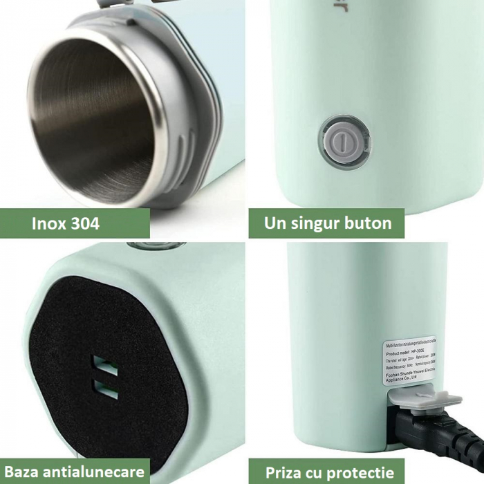 Cana termos electrica AxaCube®, pentru masina, alimentare priza auto 12v, interior inox 304, izolare termica cu vid, capacitate 350 ml, verde [3]