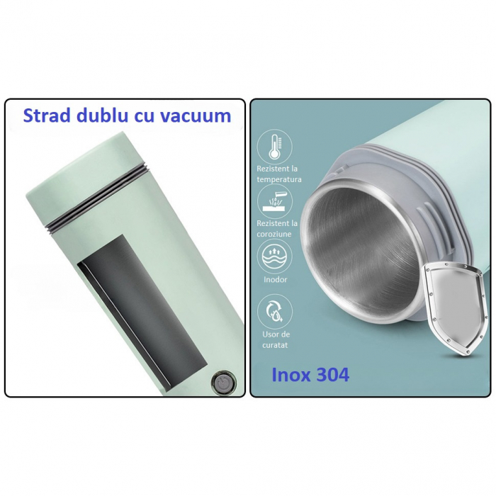 Cana termos electrica AxaCube®, pentru masina, alimentare priza auto 12v, interior inox 304, izolare termica cu vid, capacitate 350 ml, verde [5]