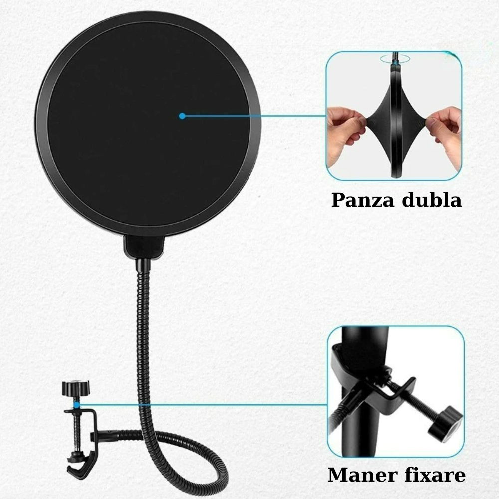 Filtru Pop pentru Microfon, Pânză Dublă, Reglabil, Anti-Zgomot, Ideal pentru Podcast, Streaming sau Gaming [3]
