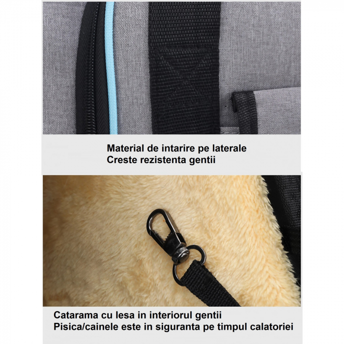 Geanta de transport pentru animale de companie mici AxaCube®, pisici, caini, laterale extensibile, plasa de aerisire, pliabila, baza rezistenta, buzunare laterale, 47 X 28 X 28 cm [6]