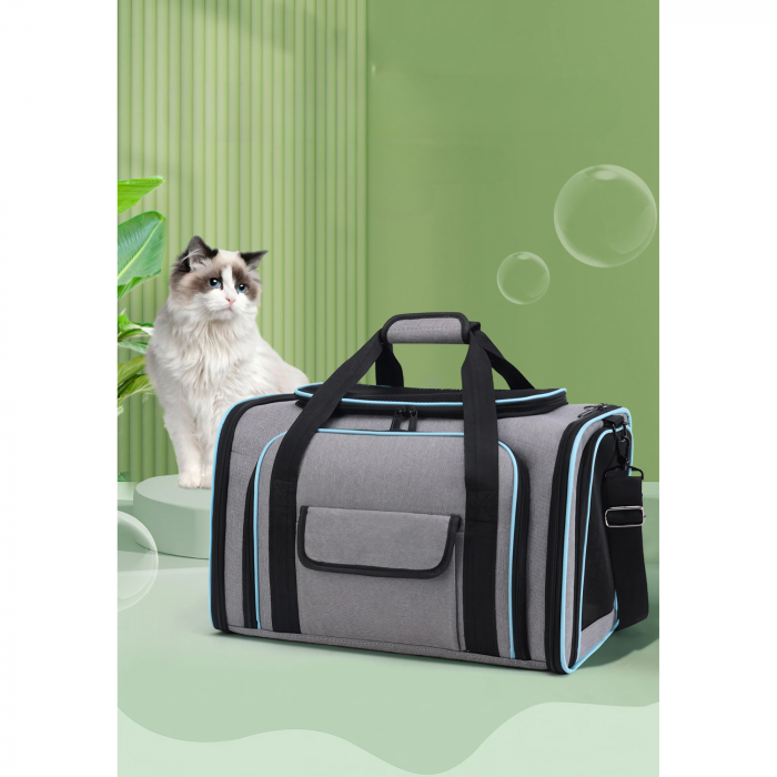 Geanta de transport pentru animale de companie mici AxaCube®, pisici, caini, laterale extensibile, plasa de aerisire, pliabila, baza rezistenta, buzunare laterale, 47 X 28 X 28 cm [16]