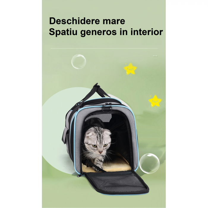 Geanta de transport pentru animale de companie mici AxaCube®, pisici, caini, laterale extensibile, plasa de aerisire, pliabila, baza rezistenta, buzunare laterale, 47 X 28 X 28 cm [3]