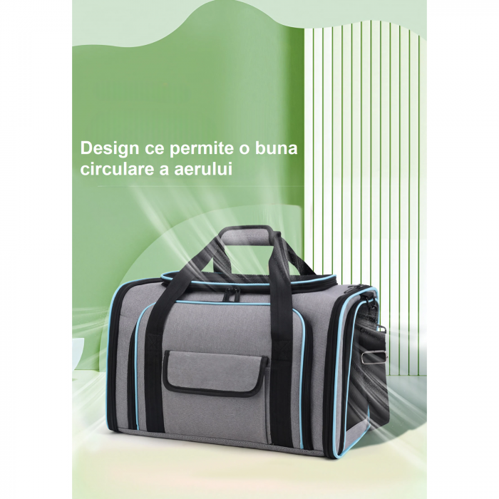 Geanta de transport pentru animale de companie mici AxaCube®, pisici, caini, laterale extensibile, plasa de aerisire, pliabila, baza rezistenta, buzunare laterale, 47 X 28 X 28 cm [15]