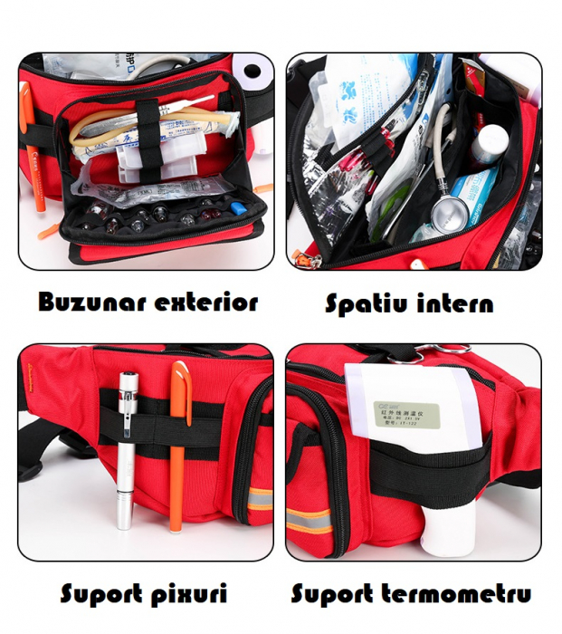 Geanta medicala prim ajutor, tip borseta, compartimentata, neechipata, 32 x 17 x 12 cm, rosie [5]