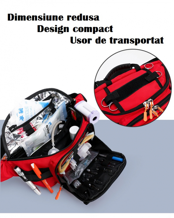 Geanta medicala prim ajutor, tip borseta, compartimentata, neechipata, 32 x 17 x 12 cm, rosie [9]