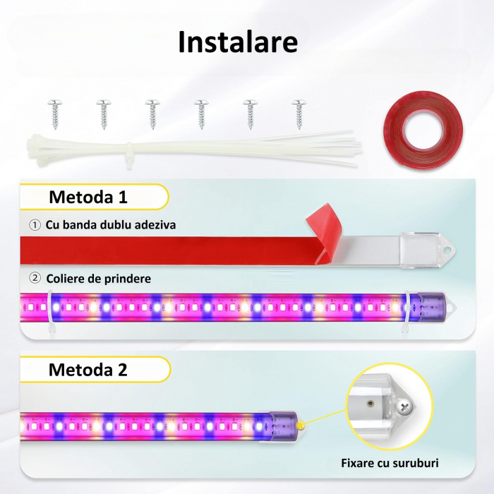 Kit 3 benzi LED pentru cresterea plantelor AxaCube®, 144 leduri, 22.5 W, 900 lumeni, IP44, timer, reglare culoare si intensitate luminoasa, telecomanda pe fir, alimentare USB [4]