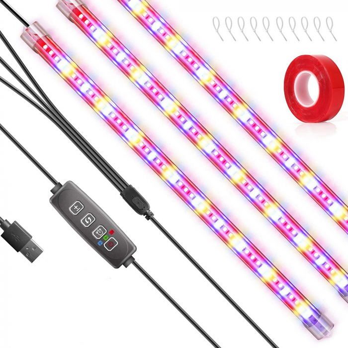 Kit 3 benzi LED pentru cresterea plantelor AxaCube®, 144 leduri, 22.5 W, 900 lumeni, IP44, timer, reglare culoare si intensitate luminoasa, telecomanda pe fir, alimentare USB [5]