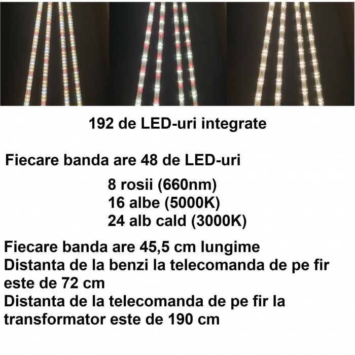 Kit 4 benzi LED pentru cresterea plantelor AxaCube®, 192 leduri, 30 W, 3200 lumeni, IP65, timer, reglare culoare si intensitate luminoasa, control prin telecomanda IR si pe fir, alimentare 12V [2]
