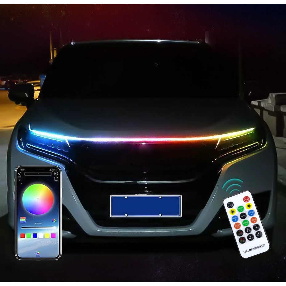 Kit banda led auto AxaCube® cu montare sub capota masinii, RGB, control prin aplicatie dedicata si telecomanda, joc de lumini, rezistenta la apa, 120 cm [1]