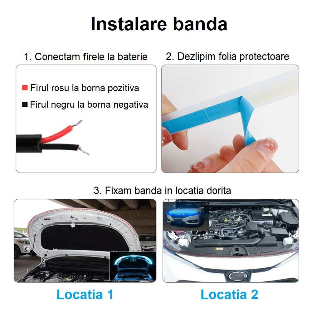 Kit banda led auto AxaCube® cu montare sub capota masinii, RGB, control prin aplicatie dedicata si telecomanda, joc de lumini, rezistenta la apa, 120 cm [8]