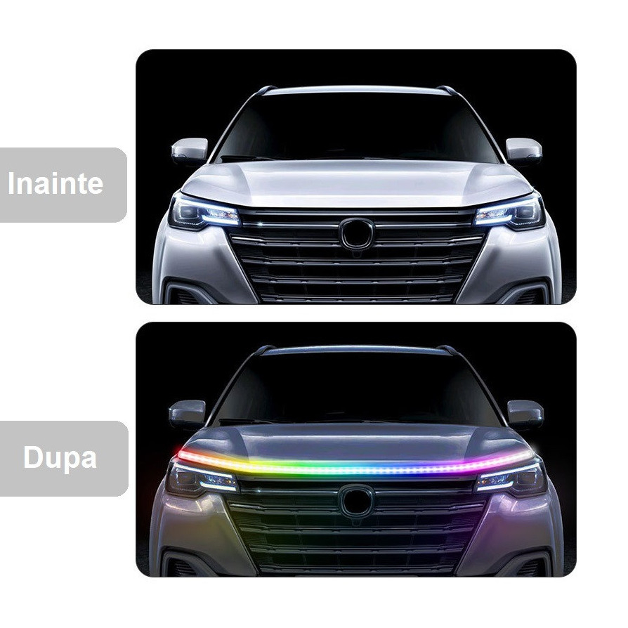 Kit banda led auto AxaCube® cu montare sub capota masinii, RGB, control prin aplicatie dedicata si telecomanda, joc de lumini, rezistenta la apa, 120 cm [14]