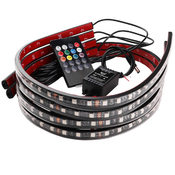 Kit banda led auto AxaCube, cu montare sub masina, RGB, bluetooth, aplicatie dedicata, telecomanda, joc de lumini, rezistent la apa, 2 x 90 cm si 2 x 120 cm [2]