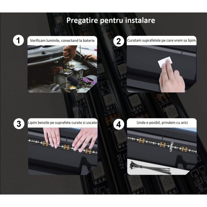 Kit banda led auto AxaCube, cu montare sub masina, RGB, bluetooth, aplicatie dedicata, telecomanda, joc de lumini, rezistent la apa, 2 x 90 cm si 2 x 120 cm [11]