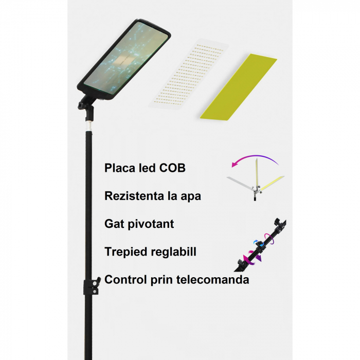 Kit nocturna AxaCube® ,lumina led portabila pentru pescuit, camping, drumetii, 12 V, 47 W, 4600 lumeni, trepied cu brat telescopic ajustabil, control prin telecomanda, rezistent la apa IP67 [4]