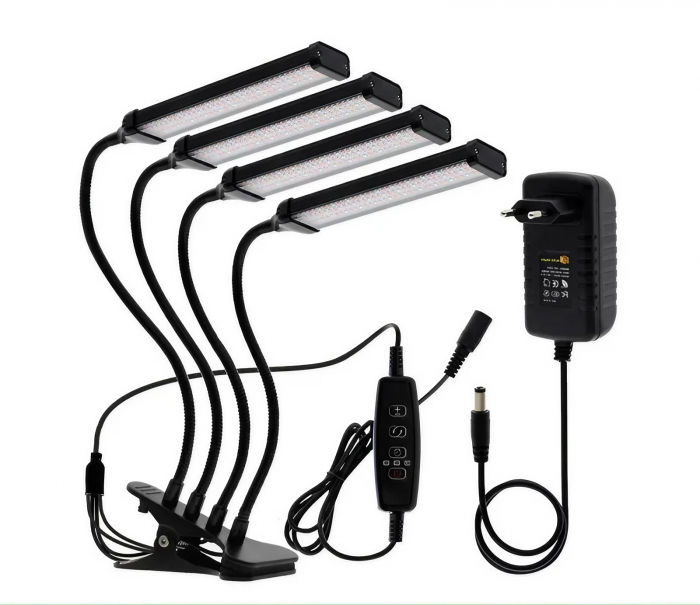 Lampa led cu 4 capete luminoase pentru cresterea plantelor AxaCube®, 35W, lumina rosie si albastra, 420 de LED-uri SMD 2835, control prin telecomanda pe fir, reglare intensitate luminoasa [1]