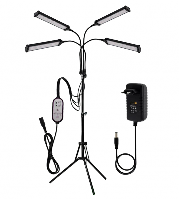 Lampa led cu 4 capete luminoase pentru cresterea plantelor AxaCube®, 35W, lumina rosie si albastra, 420 de LED-uri SMD 2835, control prin telecomanda, reglare intensitate luminoasa si inaltime stativ [4]