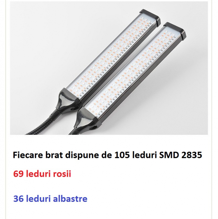 Lampa led cu 4 capete luminoase pentru cresterea plantelor AxaCube®, 35W, lumina rosie si albastra, 420 de LED-uri SMD 2835, control prin telecomanda, reglare intensitate luminoasa si inaltime stativ [7]