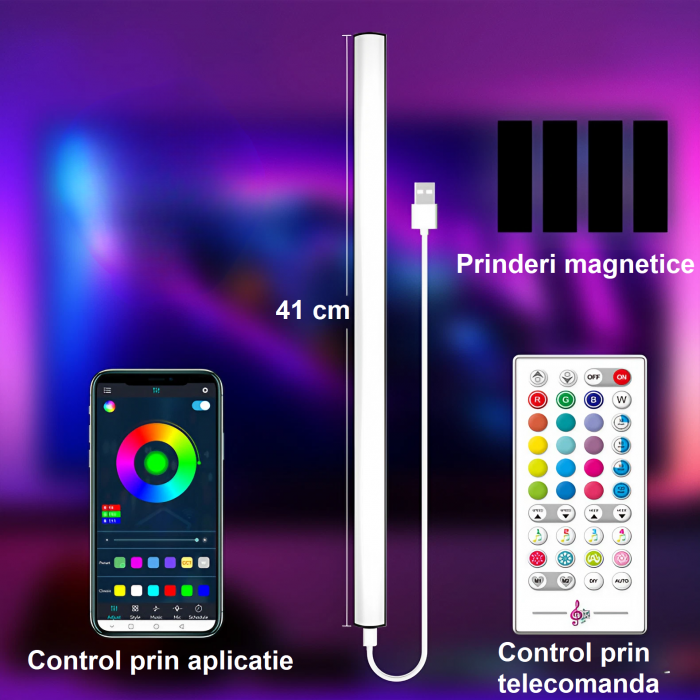 Lampa LED RGB AxaCube® cu montare pe monitor, lumina ambientala, sincronizare sonora, control prin aplicatie si telecomanda, fixare magnetica, conectare USB, negru [3]